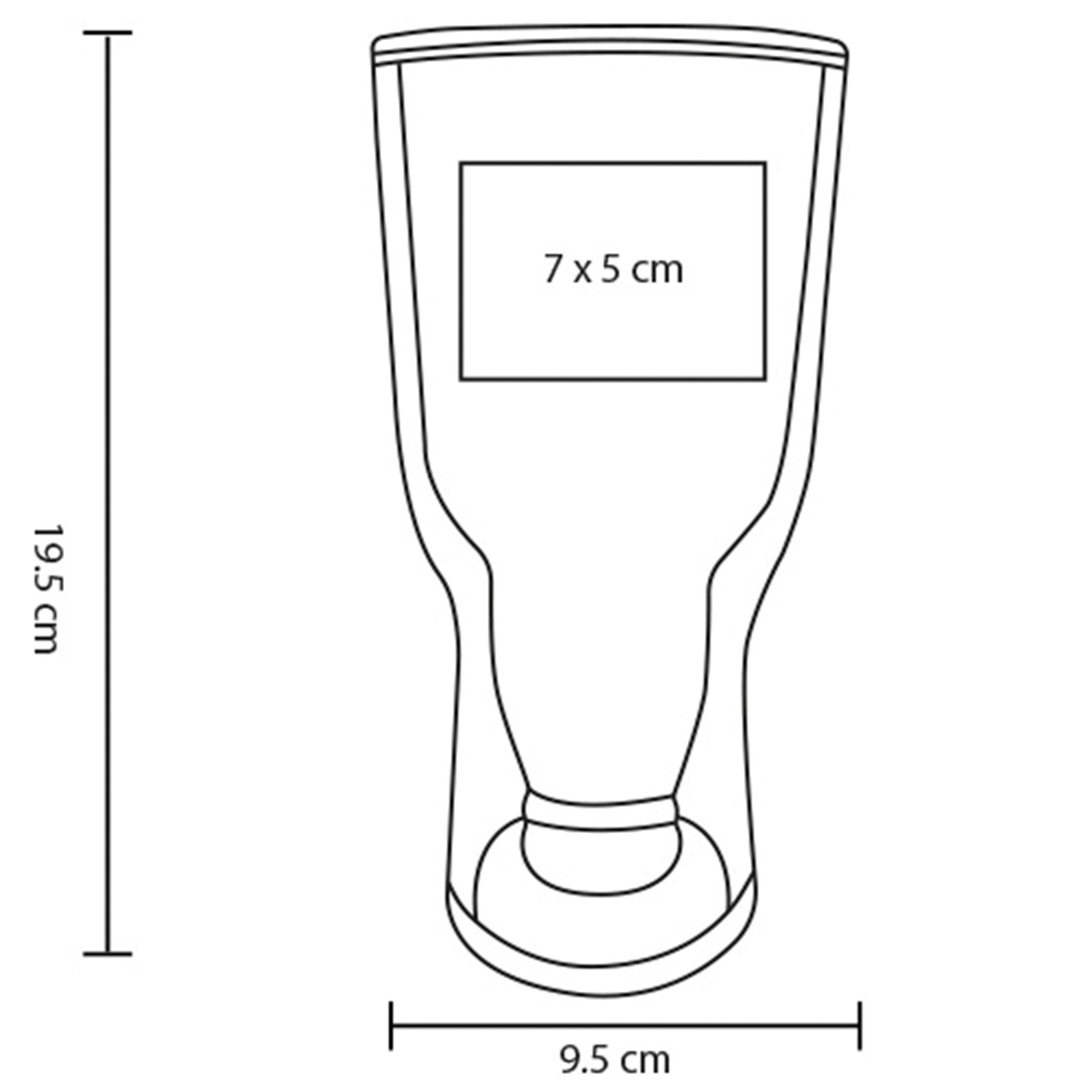 Plantilla con medidas y área de impresión de Vaso Dale