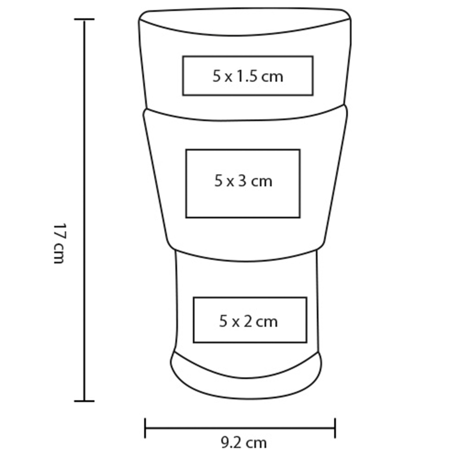 Plantilla con medidas y área de impresión de Vaso Daute