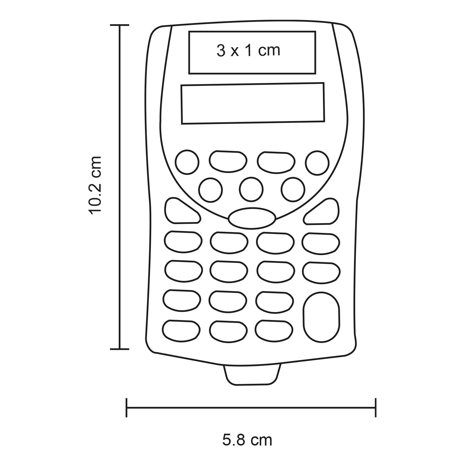 Plantilla con medidas y área de impresión de Calculadora de Bolsillo Tally