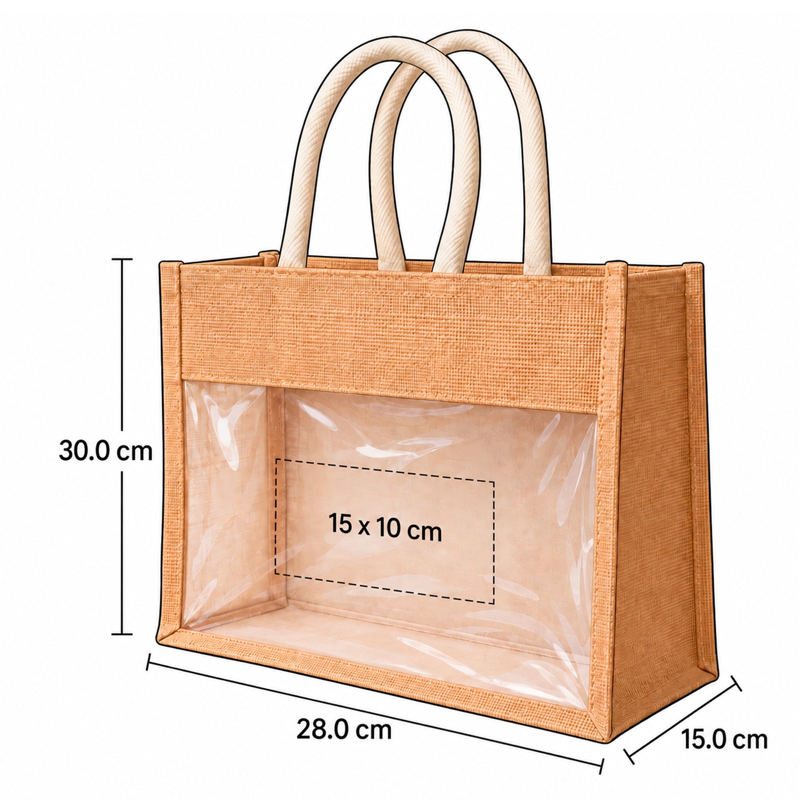 Plantilla con medidas y área de impresión de Bolsa Balos