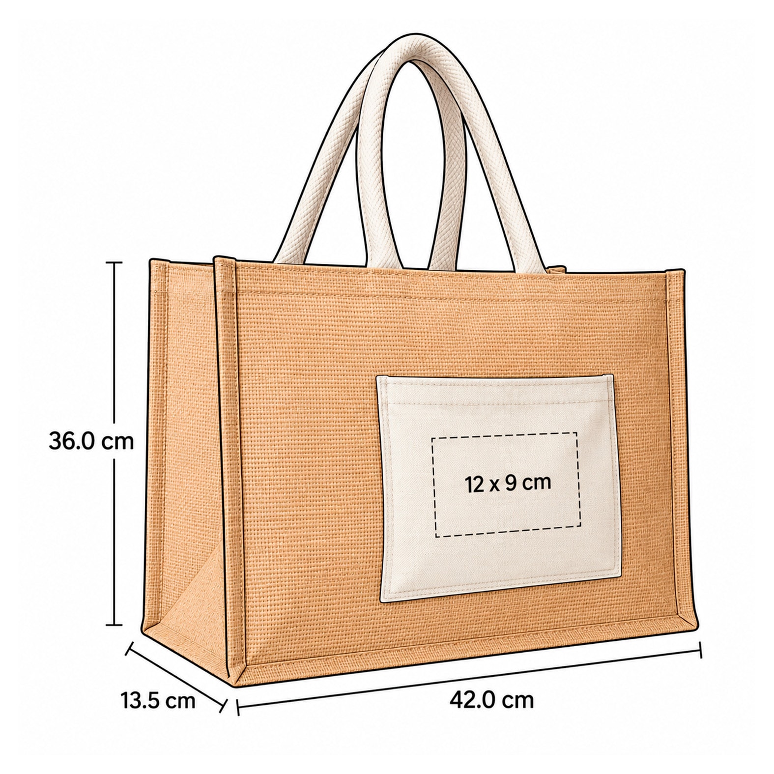 Plantilla con medidas y área de impresión de Bolsa Ilbo