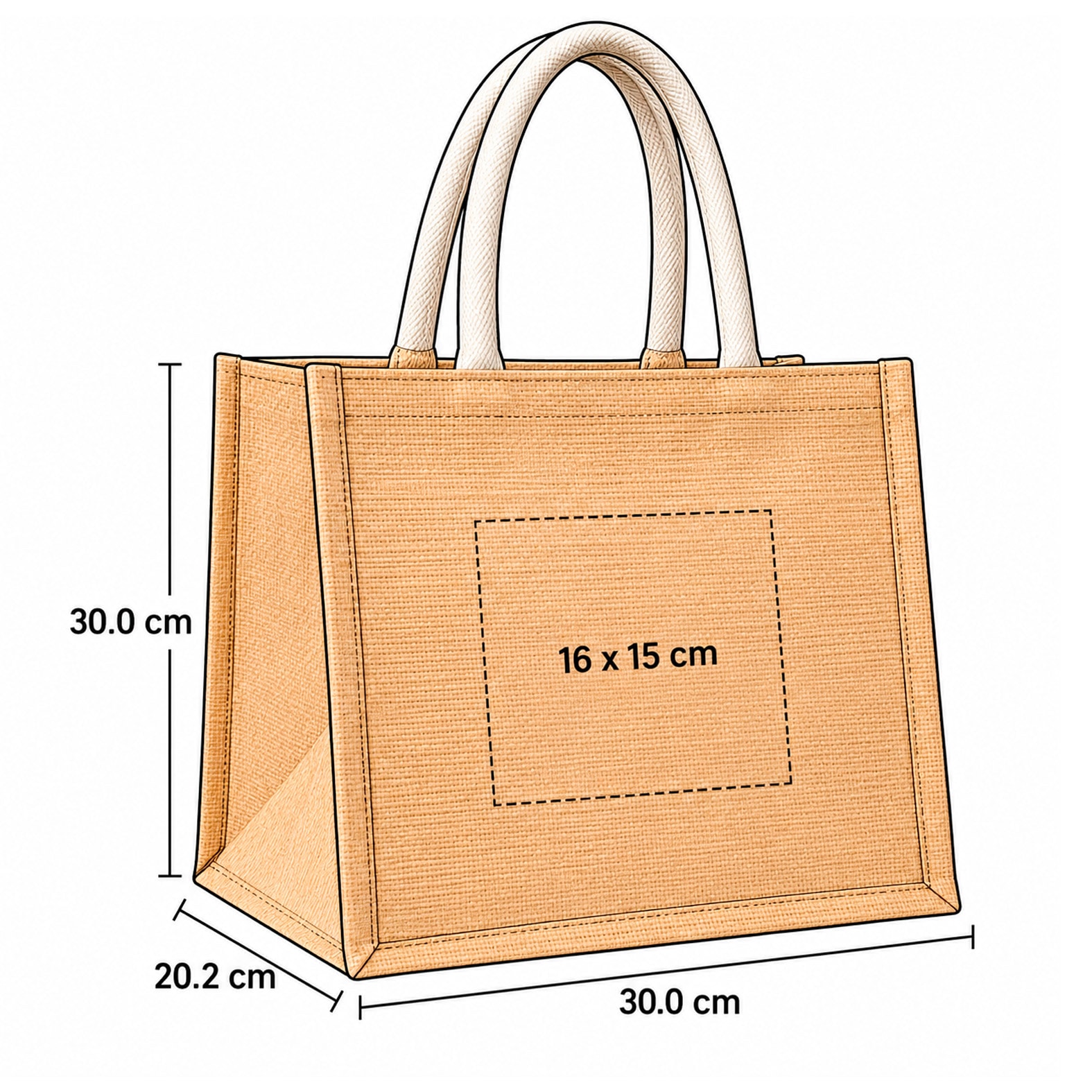 Plantilla con medidas y área de impresión de Bolsa Mayan +