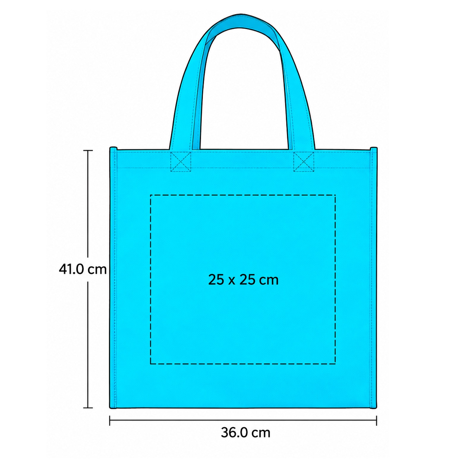 Plantilla con medidas y área de impresión de Bolsa Green