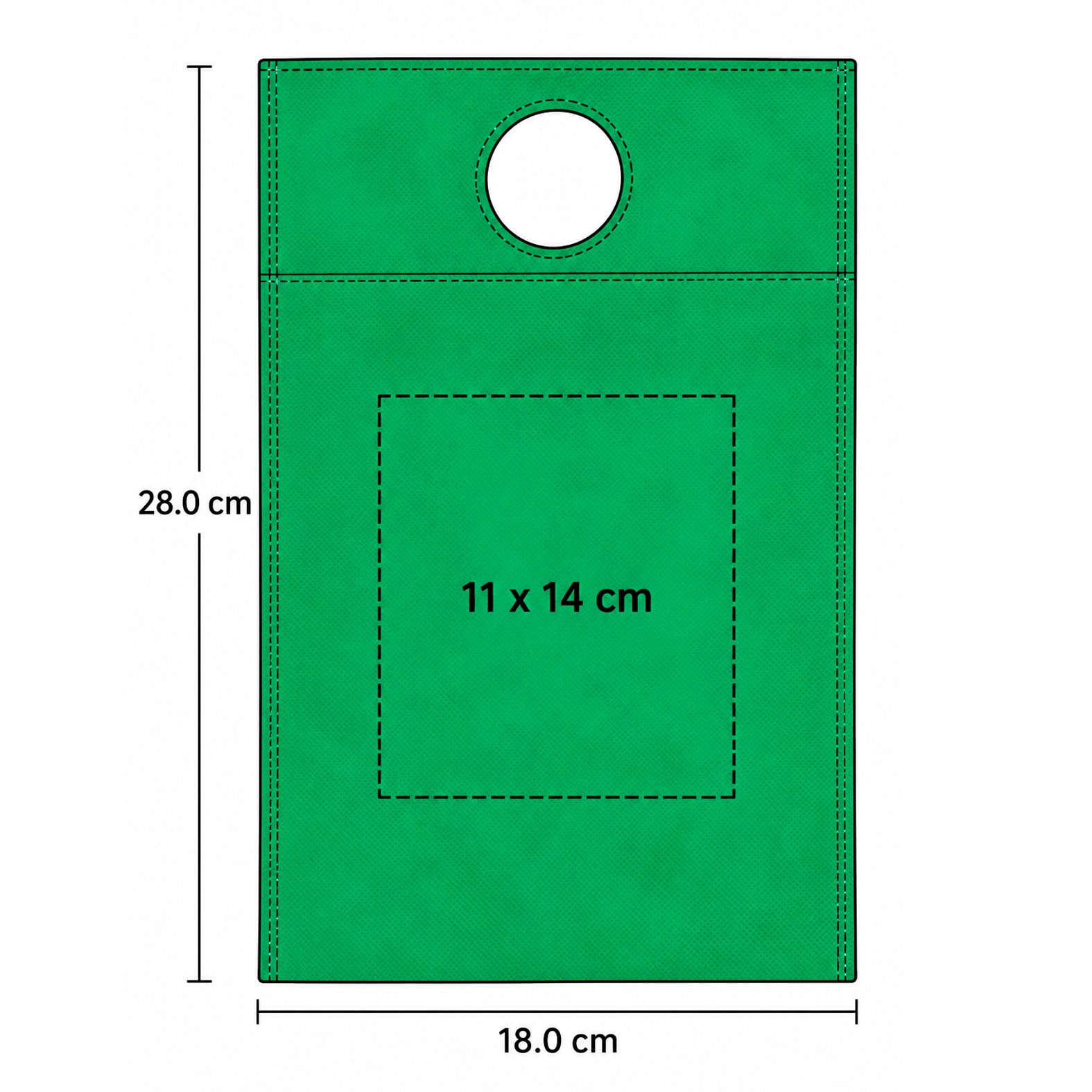 Plantilla con medidas y área de impresión de Bolsa Cross