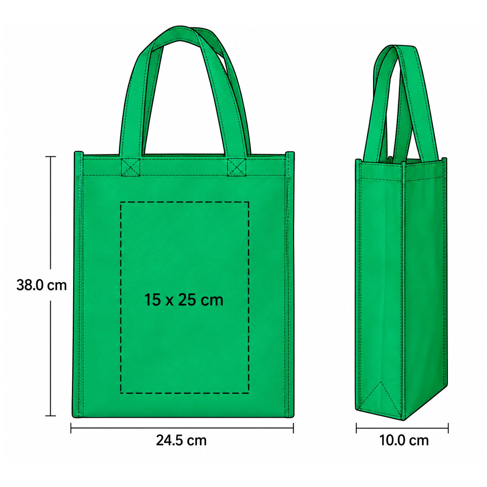 Plantilla con medidas y área de impresión de Bolsa Terra