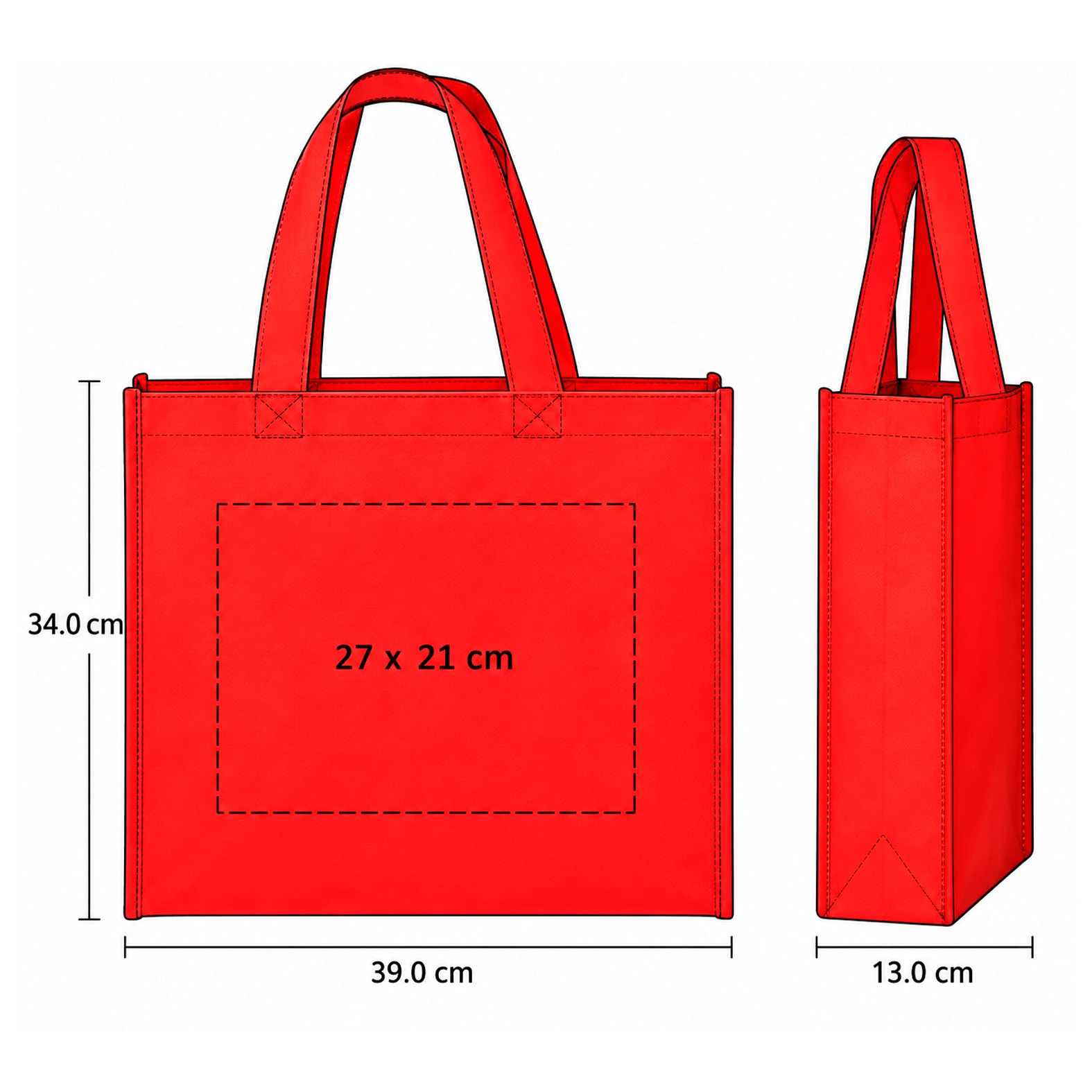 Plantilla con medidas y área de impresión de Bolsa Eco