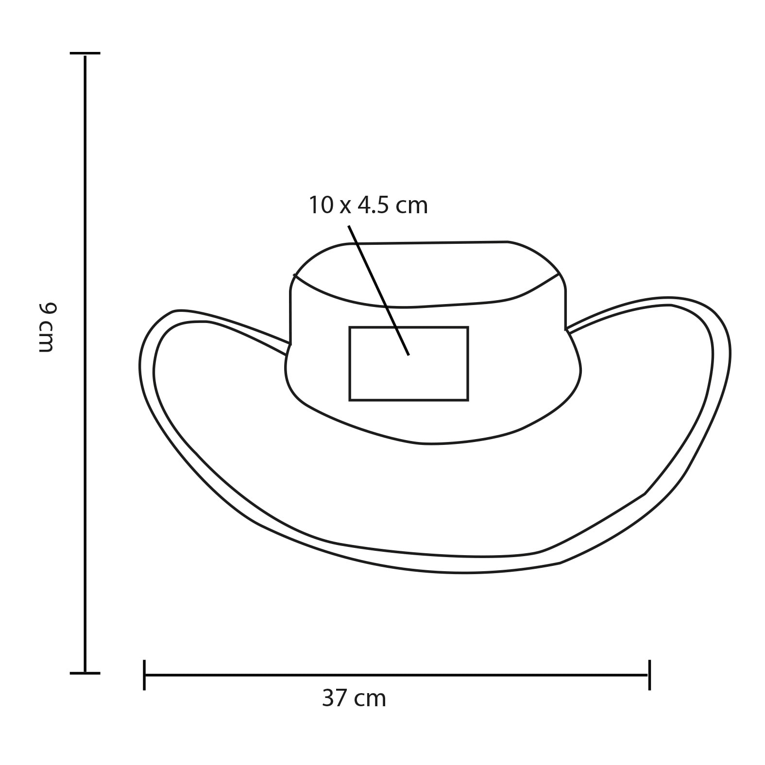 Plantilla con medidas y área de impresión de Sombrero Mini