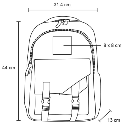 Plantilla con medidas y área de impresión de Mochila Galle