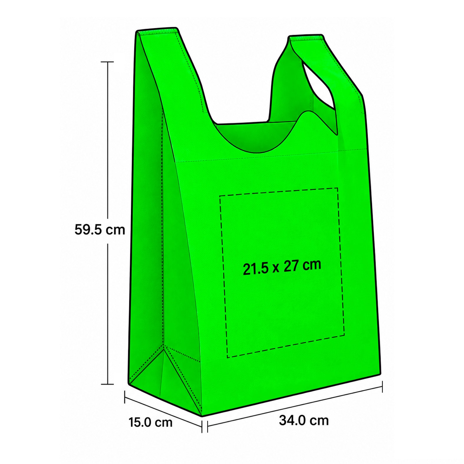 Plantilla con medidas y área de impresión de Bolsa Bosco