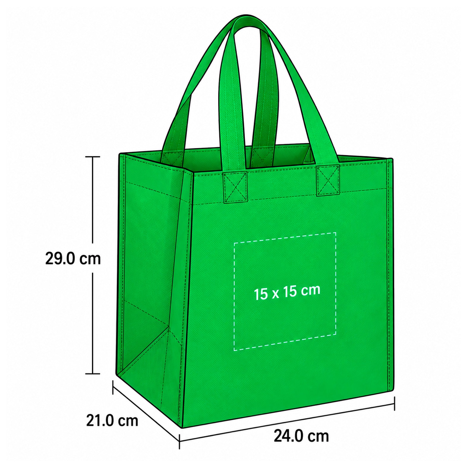 Plantilla con medidas y área de impresión de Bolsa de Non Wovi