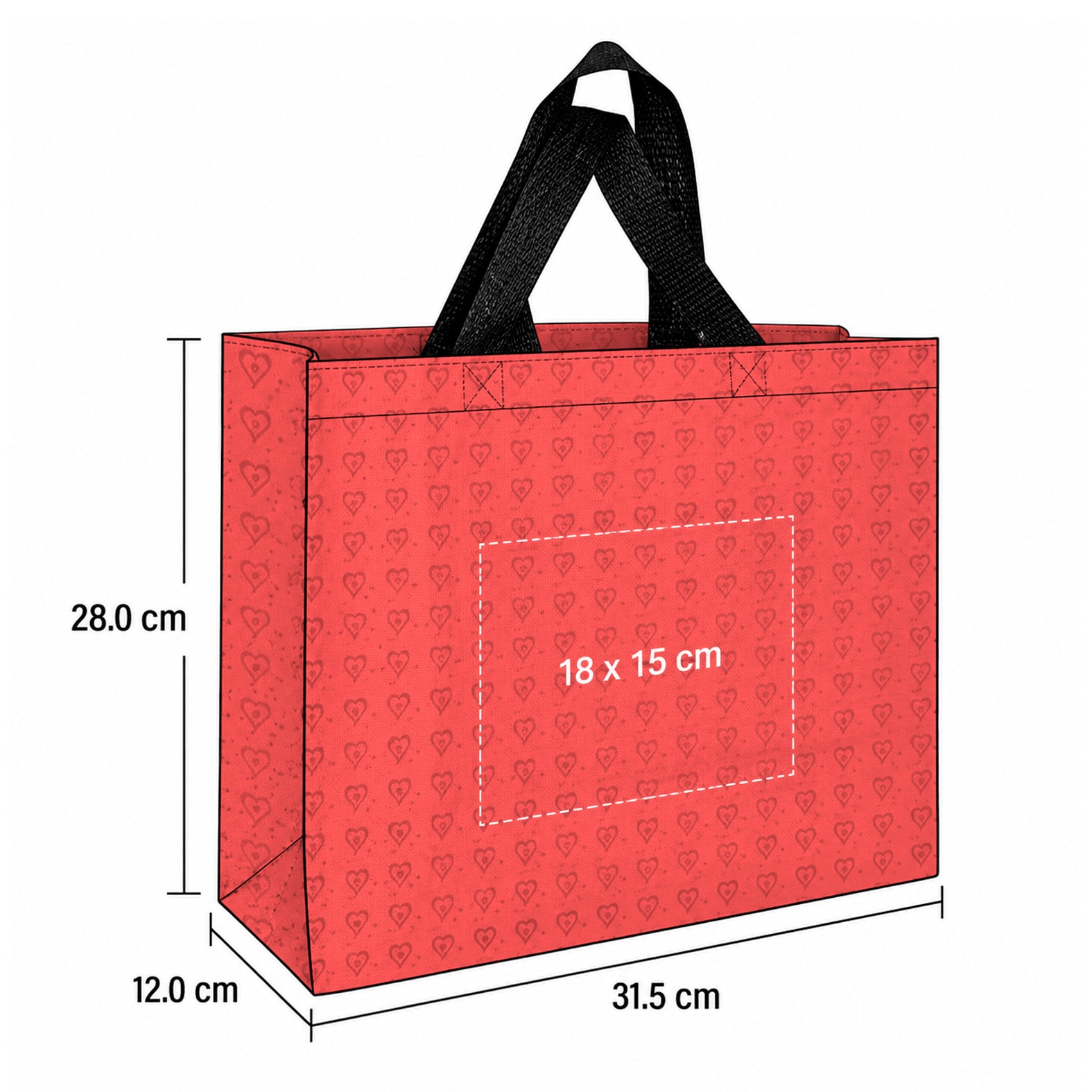 Plantilla con medidas y área de impresión de Bolsa de Non Halo