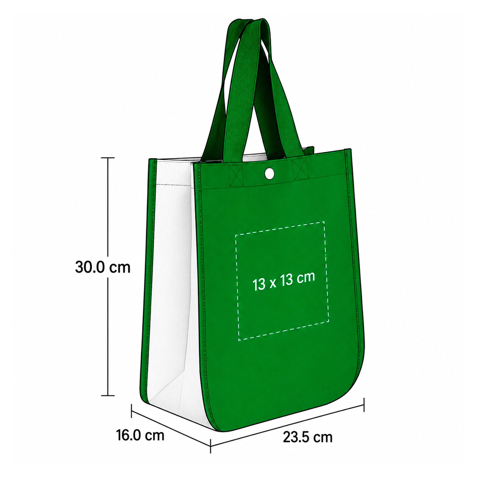 Plantilla con medidas y área de impresión de Bolsa de Non Dory