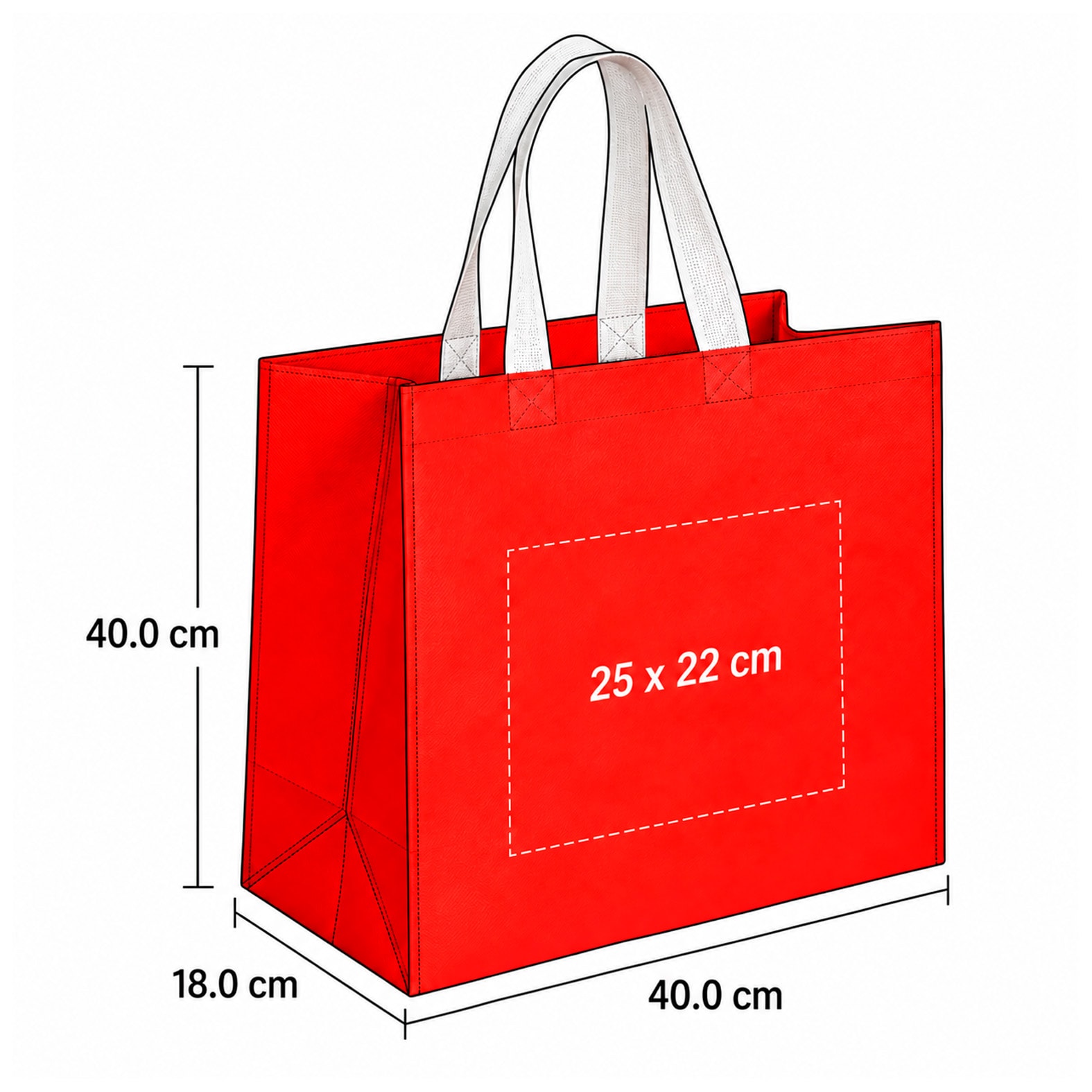 Plantilla con medidas y área de impresión de Bolsa Eira
