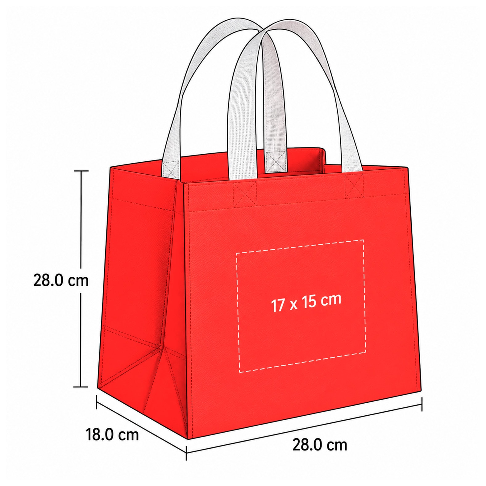 Plantilla con medidas y área de impresión de Bolsa Amaru