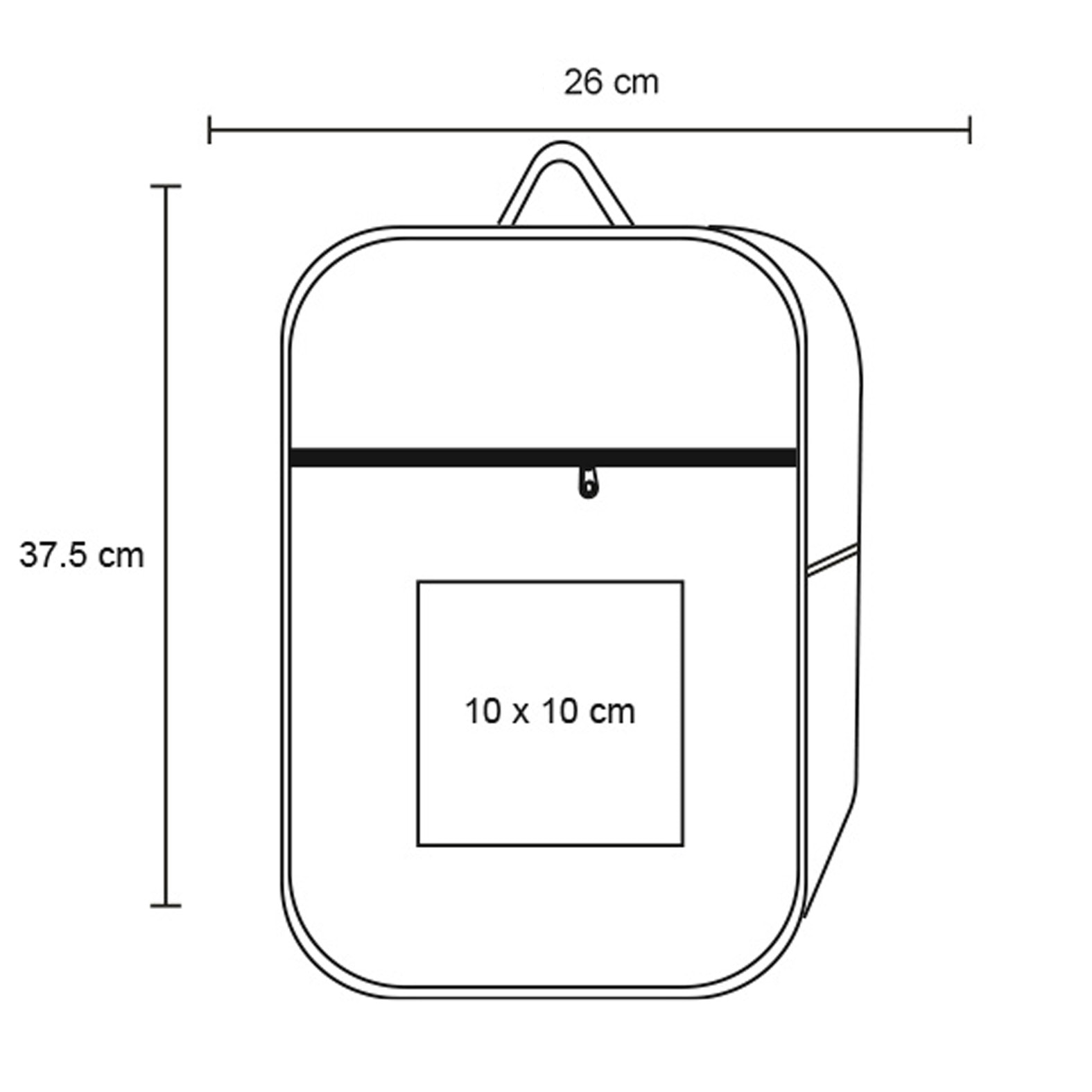 Plantilla con medidas y área de impresión de Mochila Togo