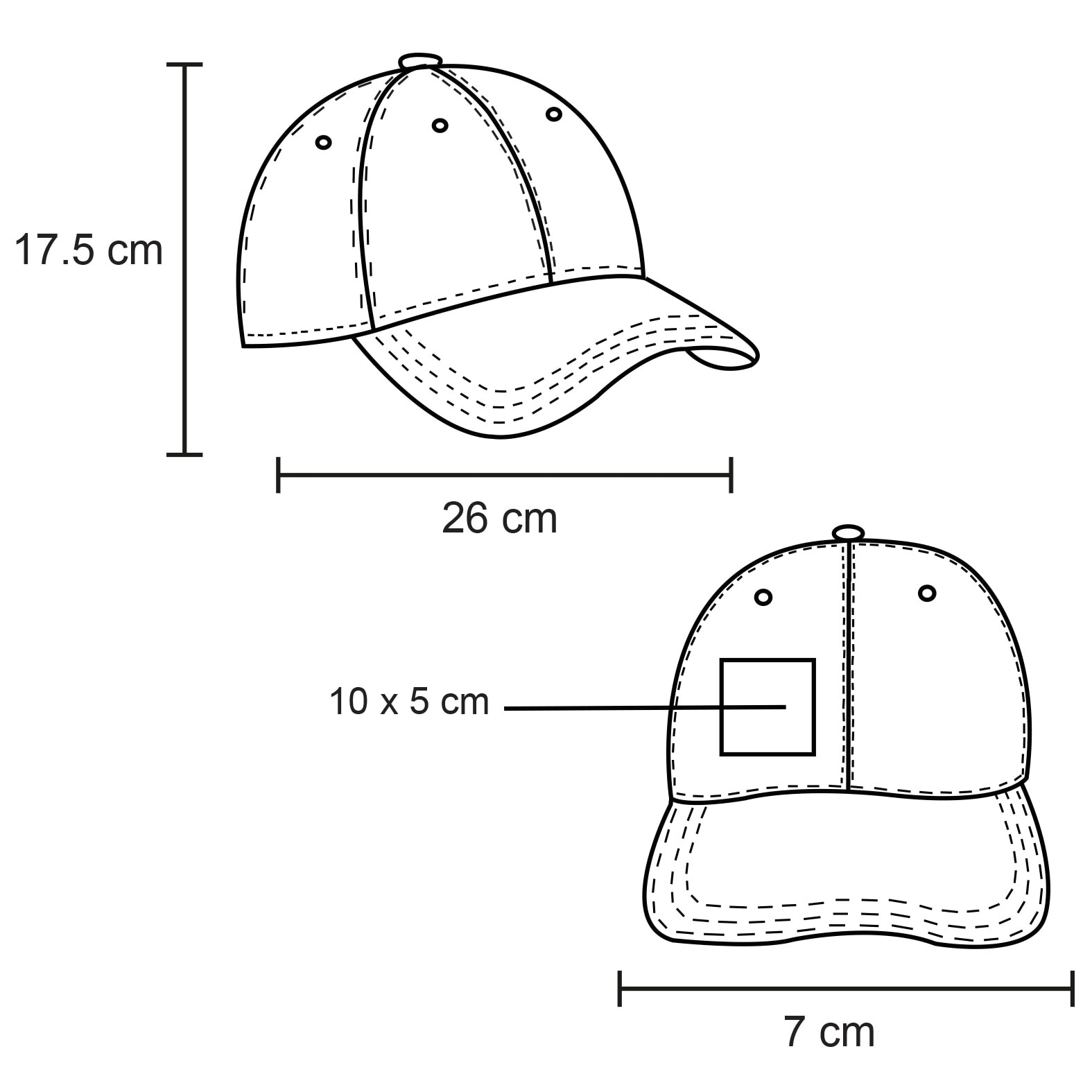 Plantilla con medidas y área de impresión de Gorra Ferb