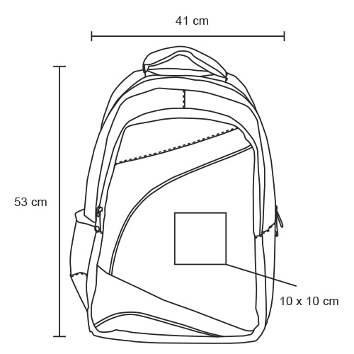 Plantilla con medidas y área de impresión de Mochila Konfi