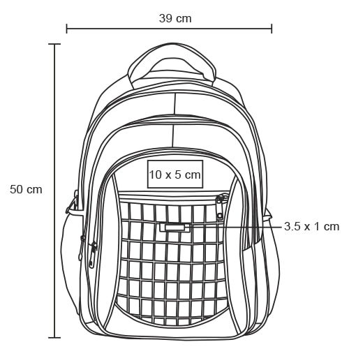 Plantilla con medidas y área de impresión de Mochila Elite