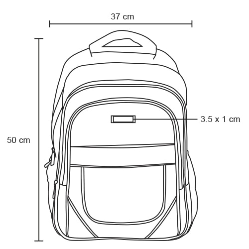 Plantilla con medidas y área de impresión de Mochila Cantuchi