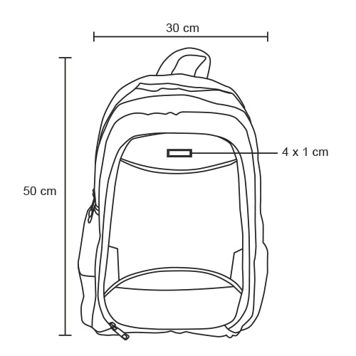 Plantilla con medidas y área de impresión de Mochila Frosch