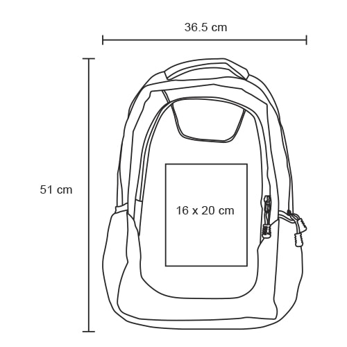 Plantilla con medidas y área de impresión de Mochila Lapen