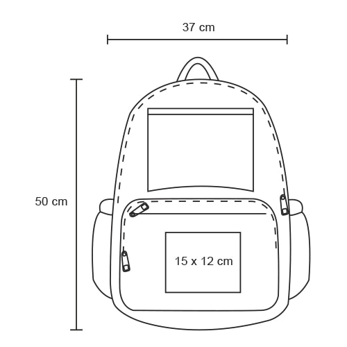 Plantilla con medidas y área de impresión de Mochila Marquelia