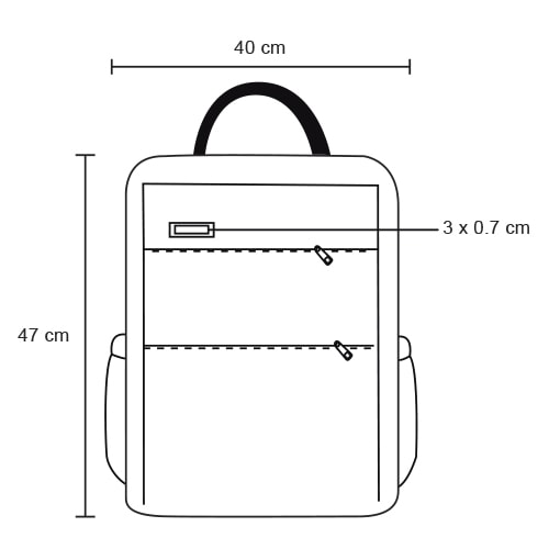 Plantilla con medidas y área de impresión de Mochila Sagan