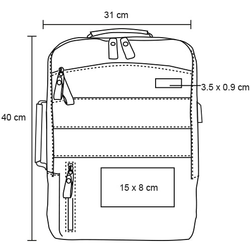 Plantilla con medidas y área de impresión de Mochila Musk
