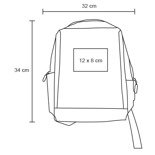 Plantilla con medidas y área de impresión de Mochila Walton