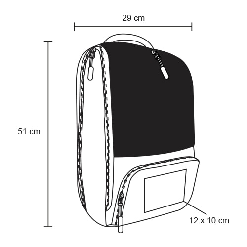 Plantilla con medidas y área de impresión de Mochila Lacross