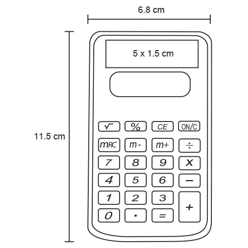 Plantilla con medidas y área de impresión de Calculadora Sam