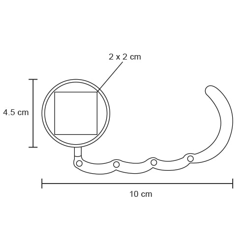 Plantilla con medidas y área de impresión de Gancho Oval