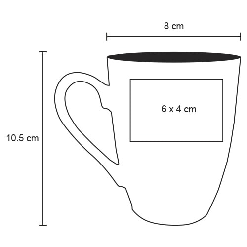 Plantilla con medidas y área de impresión de Taza Koz