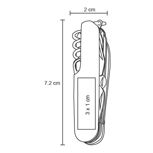 Plantilla con medidas y área de impresión de Mini Navaja Sharp