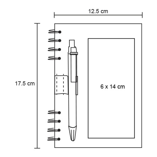 Plantilla con medidas y área de impresión de Libreta Ónix