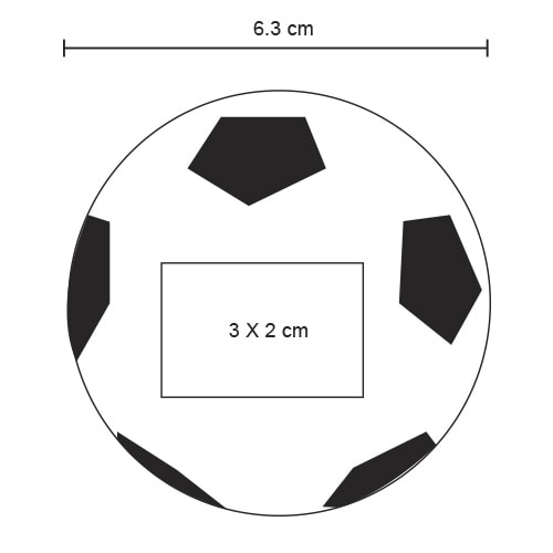 Plantilla con medidas y área de impresión de Pelota Soccer