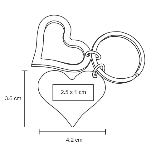 Plantilla con medidas y área de impresión de Llavero Love