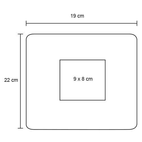 Plantilla con medidas y área de impresión de Mousepad Mat