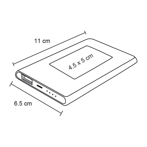 Plantilla con medidas y área de impresión de Power Bank Lower