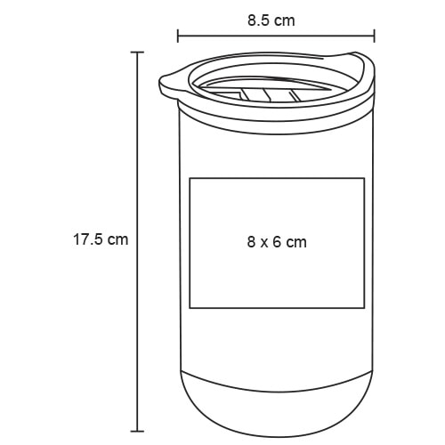 Plantilla con medidas y área de impresión de Termo Cocoa