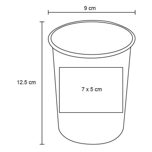 Plantilla con medidas y área de impresión de Vaso Cup