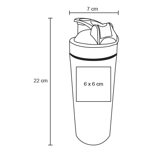 Plantilla con medidas y área de impresión de Shaker Protein